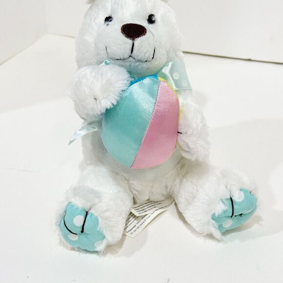 11” White Easter Bunny w Blue and White Poka Dot Ears /bow - NWOT - Picture 9 of 15